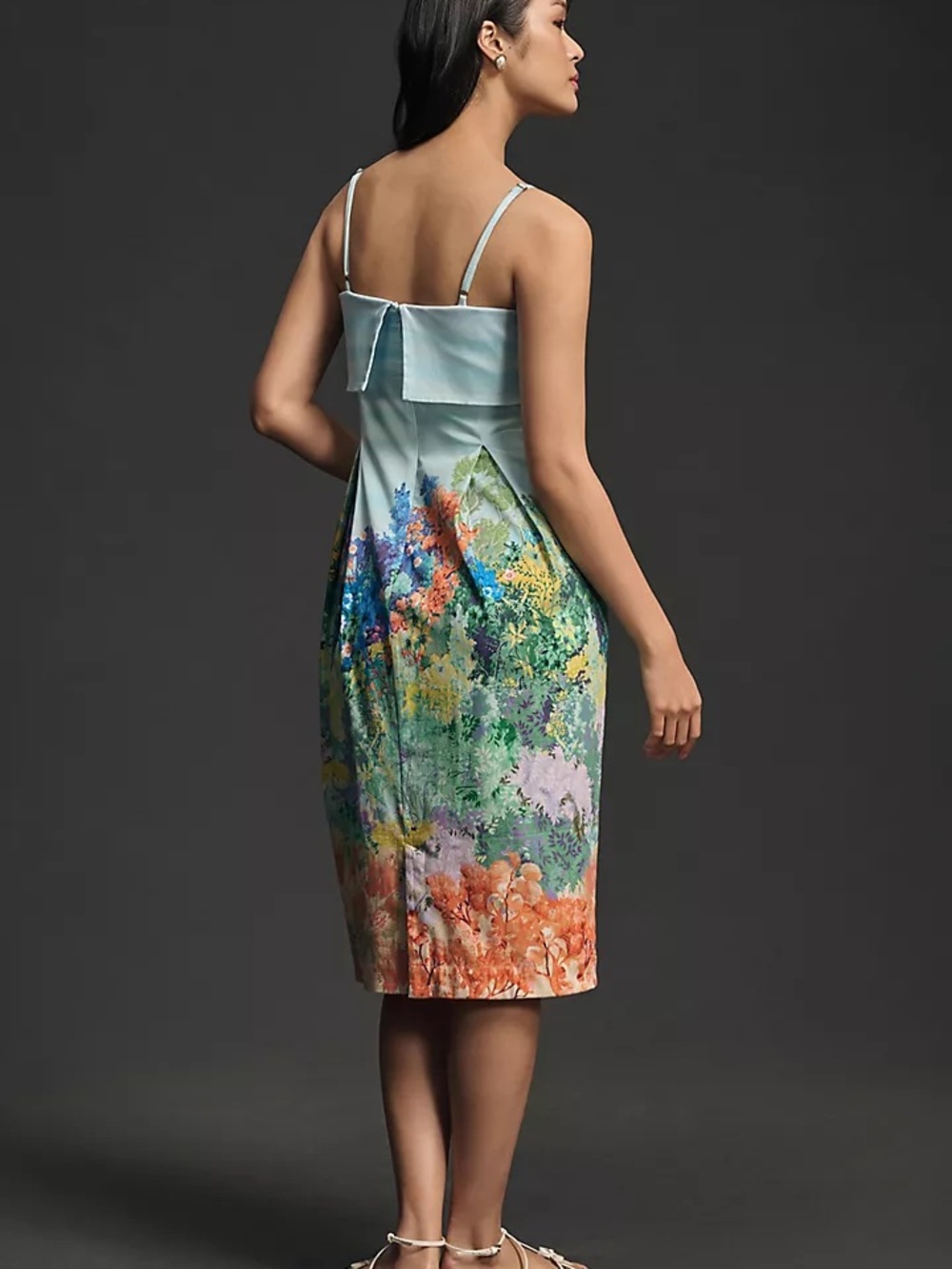 Anthropologie Landscape Floral Midi Dress Blue Fit & Flare Garden Artsy Size S - Picture 2 of 11